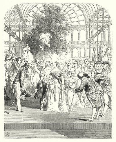Koningin Victoria en haar kinderen bezoeken de Grote Tentoonstelling van 1851, Crystal Palace, Hyde Park, Londen door John (after) Gilbert