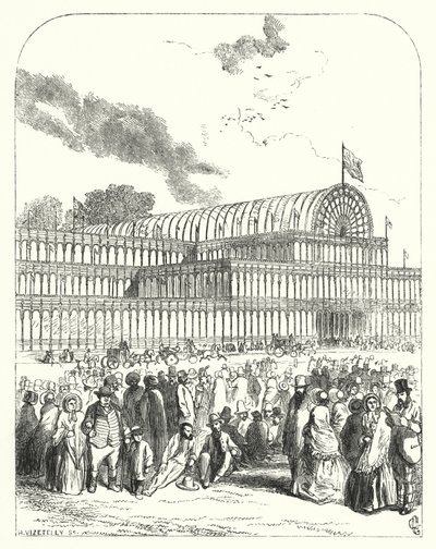 Het Crystal Palace in Hyde Park, Londen, locatie voor de Grote Tentoonstelling van 1851, ontworpen door Joseph Paxton en Charles Fox door John (after) Gilbert