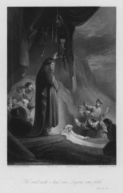 De Opwekking van Lazarus, Johannes XI, 43 door John (after) Gilbert