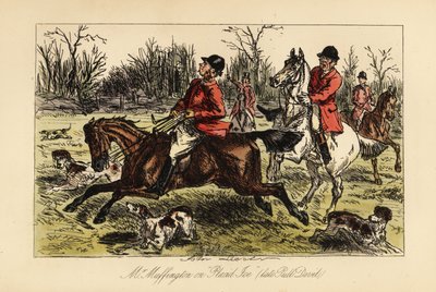 Engelse jager gesleept in het midden van de honden door zijn koppige paard door John (after) Leech
