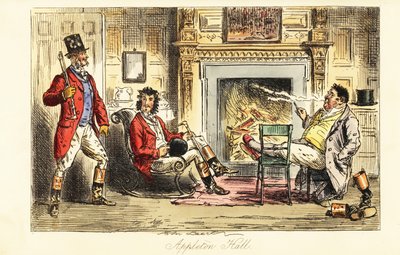Vossenjagers ontspannen voor een vuur in een groot herenhuis na een jacht door John (after) Leech