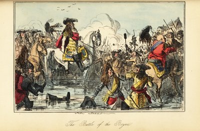 Koning Willem II steekt de rivier over bij de Slag aan de Boyne, Ierland door John (after) Leech