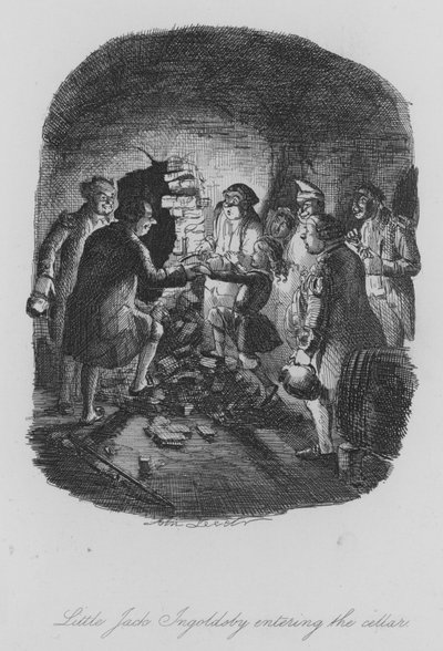 Kleine Jack Ingoldsby die de kelder binnengaat (gravure) door John (after) Leech
