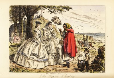 Rosa McDermott en haar moeder horen een voorspelling van een Romani waarzegster tijdens een wandeling door John (after) Leech