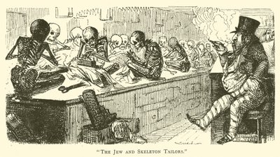 De Jood en skeletkleermakers (gravure) door John (after) Leech