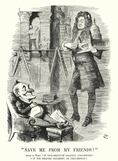 Punch cartoon: Red Mij van Mijn Vrienden - de geest van Sir Christopher Wren en de decoratie van St Paul