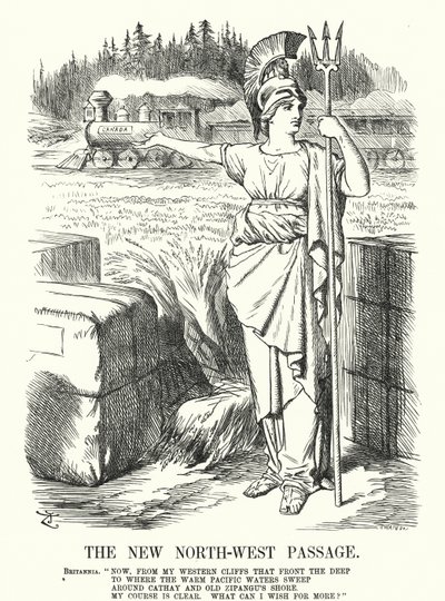 Punch cartoon: De Nieuwe Noordwestelijke Doorvaart - de Canadian Pacific Railway door John (after) Tenniel