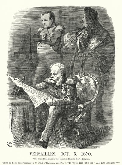 Punch cartoon: Versailles, 5 oktober 1870 - de vernedering van Frankrijk in de Frans-Duitse Oorlog (gravure) door John (after) Tenniel