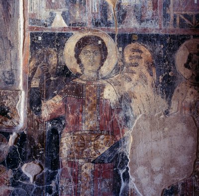 Engel, fresco in de Byzantijnse kerk van Agios Nikolaos, Maza, Kreta, Griekenland door Walter Charles Mills
