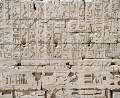Egypte, Luxor, Karnak, Grote Tempel van Amon, Grote Hypostyle Hal, Detail van buitenmuur door Walter Charles Mills