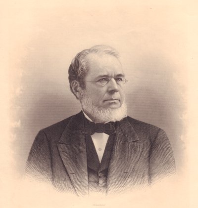 Portret van Amerikaanse graveur Andrew Varick Stout (1835-1906), gravure door F E Jones door Walter Charles Mills