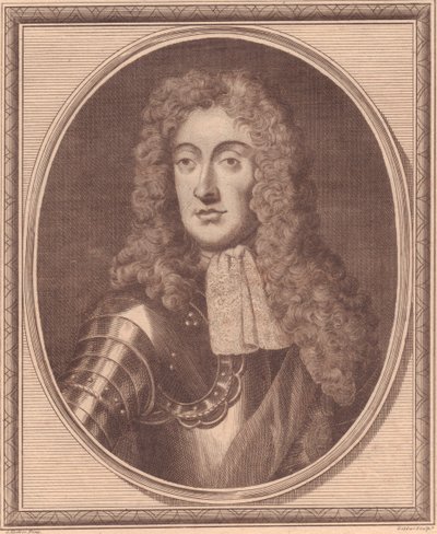 Portret van Jacobus II van Engeland (1633-1701), kopergravure door John Goldar naar schilderij van G Kneller door Walter Charles Mills