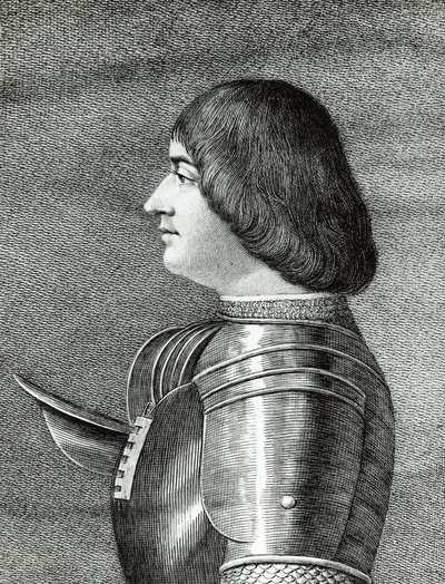 Portret van Ludovico Sforza, bekend als Il Moro (1452-1508), Hertog van Milaan, gravure door Walter Charles Mills