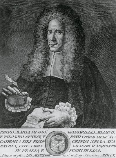 Portret van Pirro Maria Gabbrielli (1643-1705), Italiaanse filosoof en professor in theoretische geneeskunde en botanie, gravure door Cosimo Zocchi door Walter Charles Mills