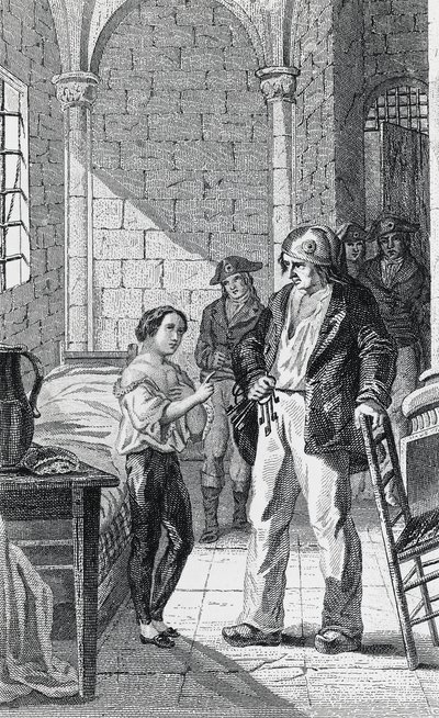 De Dauphin Louis Charles en zijn verzorger Antoine Simon in de Tempelgevangenis, gravure door Philippoteaux en Girardet, Franse Revolutie, Frankrijk door Walter Charles Mills