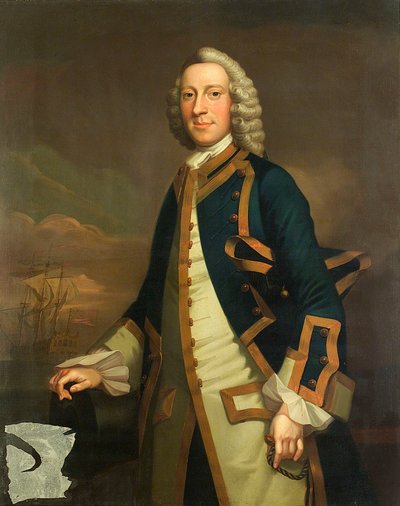 Portret van een kapitein, c.1750 door John (attr.to) Wollaston