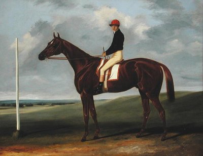 Kastanjebruine Hengst met Jockey en Startpaal door John Alfred Wheeler