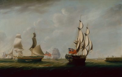 Twee Engelse Collier Brigs bij Whitby met andere Schepen op de Achtergrond door John Askew