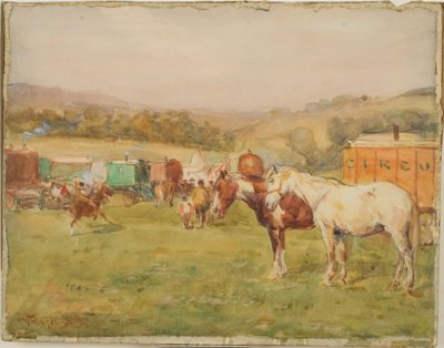 Twee Paarden en een Circuswagen door John Atkinson