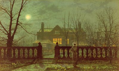 Een dame in een tuin bij maanlicht, 1882 door John Atkinson Grimshaw