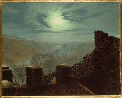 Volle maan achter cirruswolk vanuit Roundhay P. door John Atkinson Grimshaw