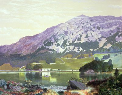 Nab Scar vanaf de zuidkant van Rydal Water - Heide in bloei, september, 1864 door John Atkinson Grimshaw