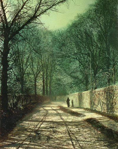 Boomschaduwen op de parkmuur, Roundhay, Leeds door John Atkinson Grimshaw
