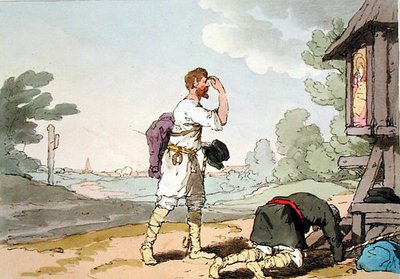 Pelgrims, geëtst door de kunstenaar, gepubliceerd 1804 door John Augustus Atkinson