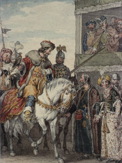 Prins Jan (1167-1216) en Isaac de Jood bij de Wapenwedstrijd in Ashby door John Augustus Atkinson