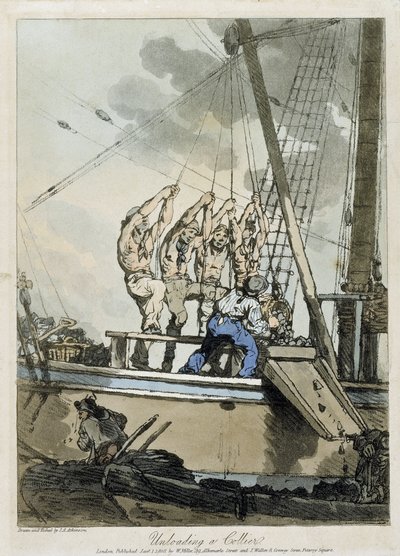 Lossen van kolen van een vracht- en stoomboot door John Augustus Atkinson