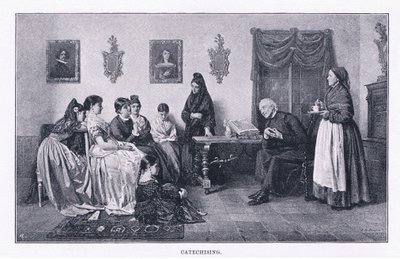 Catechisatie, uit The Magazine of Art 1893, Cassell and Company door John Bagnold Burgess