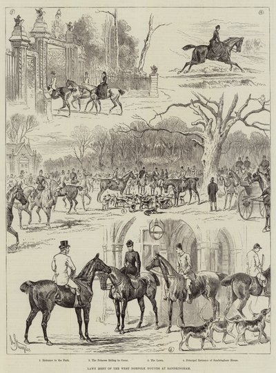 Lawn Meet van de West Norfolk Hounds bij Sandringham door John Bagnold Burgess