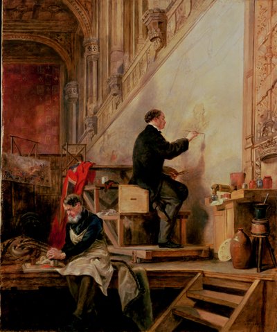Daniel Maclise (1806-70) schildert zijn muurschildering 