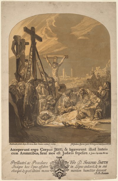 Kruisafneming door John Baptist Jackson, after Rembrandt van Rijn
