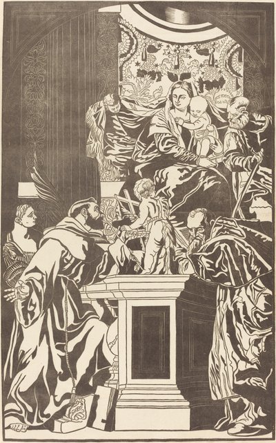 Heilige Familie en Vier Heiligen door John Baptist Jackson after Veronese