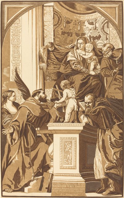Heilige Familie en Vier Heiligen door John Baptist Jackson after Veronese