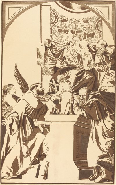 Heilige Familie en Vier Heiligen door John Baptist Jackson after Veronese