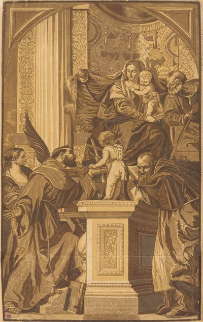 Heilige Familie en Vier Heiligen door John Baptist Jackson after Veronese
