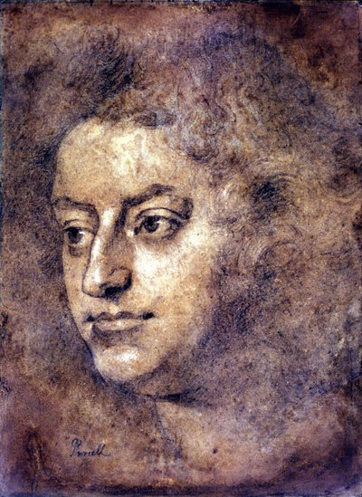 Portret van Henry Purcell (1659 - 1695), Engelse componist. Schilderij toegeschreven aan Sir John Closterman. Zwarte krijt. 1695. Londen, National Portrait Gallery. door John Baptiste Closterman