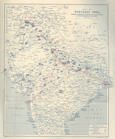 Kaart van Noord-India, 1901 door John Bartholomew