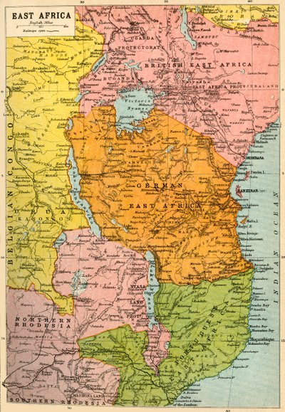 Kaart van Oost-Afrika, Eerste Wereldoorlog, ca. 1920 door John Bartholomew and Son