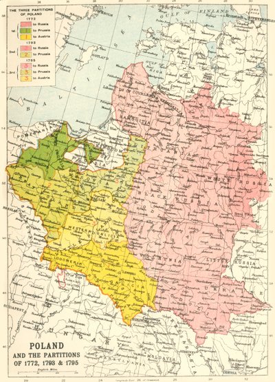 Polen en de delingen van 1772, 1793 & 1795 door John Bartholomew and Son