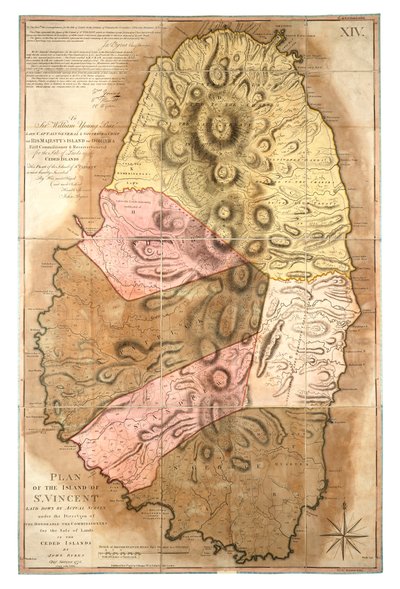 Plan van het eiland St Vincent op basis van een daadwerkelijke survey door John Bayly