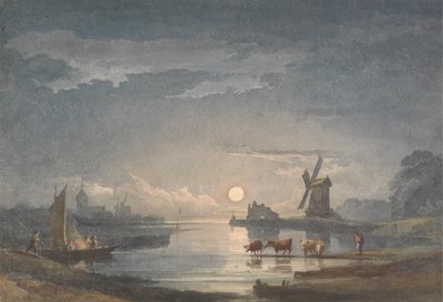 Maanlicht op de rivier bij Brugge door John Berney Crome
