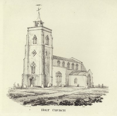 De Kerk van St. Andrew in het dorp Holt door John Berney Ladbrooke