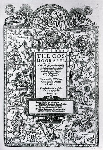 Titelpagina van De Kosmografische Spiegel, 1559 door John Bettes