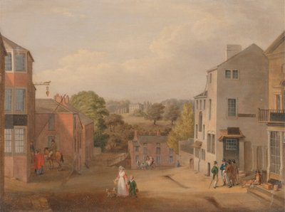 Straatscène in Chorley, Lancashire, met uitzicht op Chorley Hall door John Bird of Liverpool