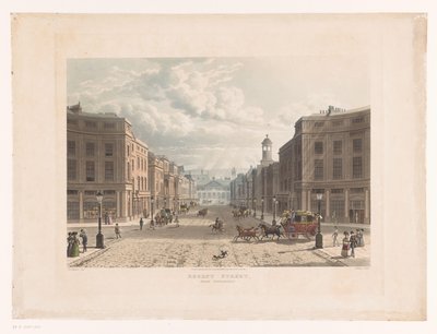 Gezicht op Regent Street, Londen vanaf Picadilly Circus door John Bluck