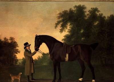Portret van Edward Wilmot Esq met Bay Hunter en Terrier in Stubton Park door John Boultbee