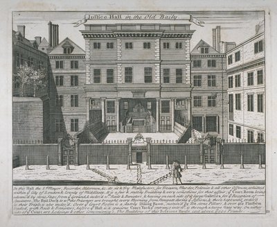 Zicht op de Rechtbank, Old Bailey, c.1740 door John Bowles